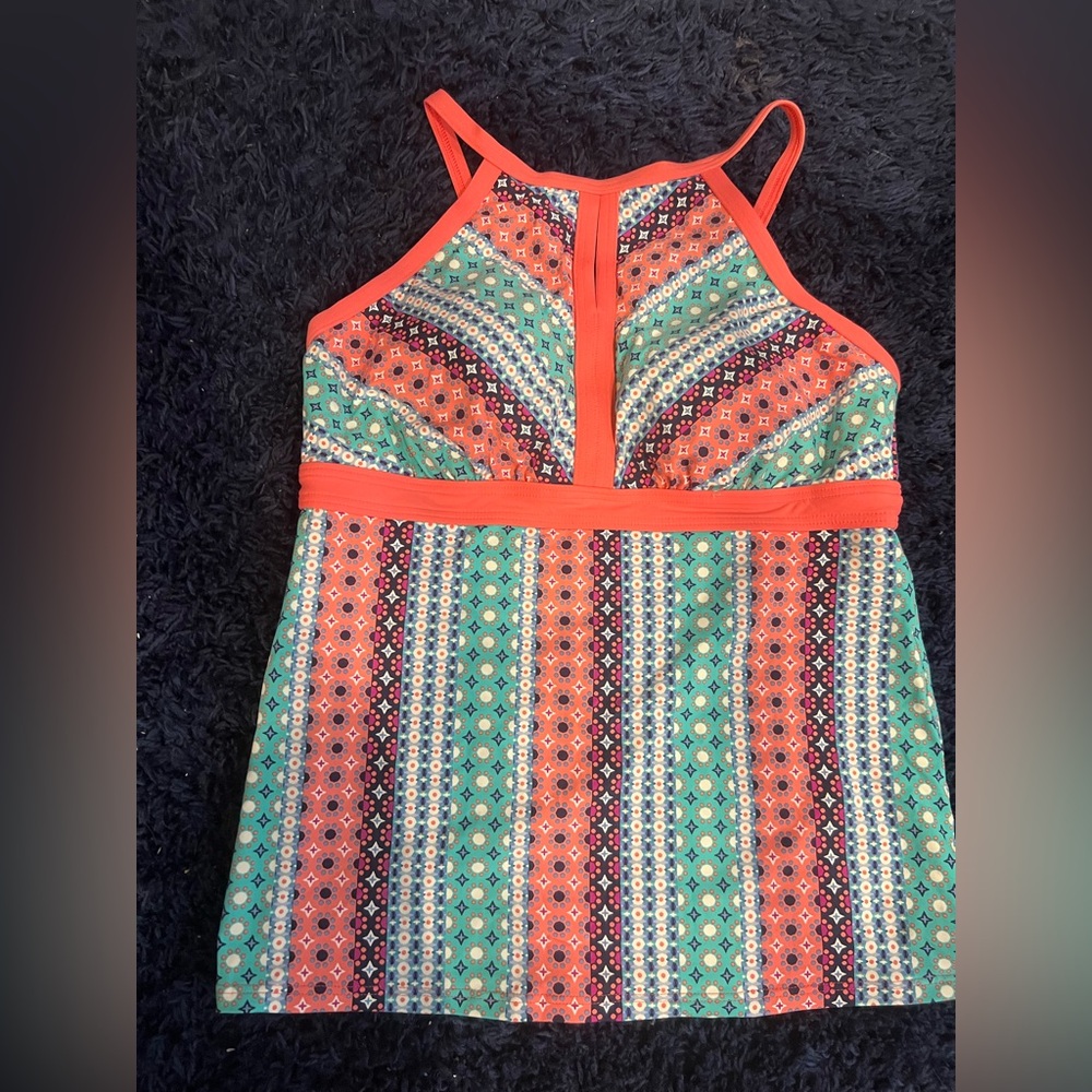Lands' End Pink and Teal  Patterned Swim top